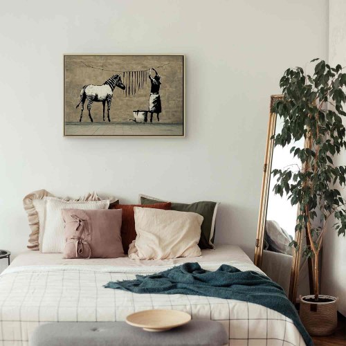 Lærredsbillede Banksy: Washing Zebra on Concrete - Wide