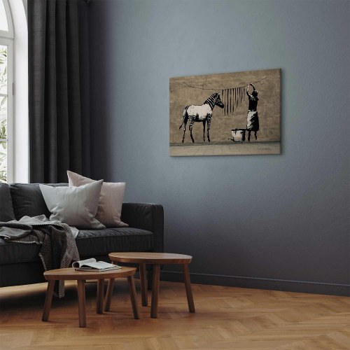 Lærredsbillede Banksy: Washing Zebra on Concrete - Wide