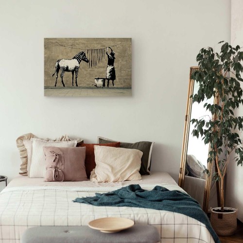 Lærredsbillede Banksy: Washing Zebra on Concrete - Wide