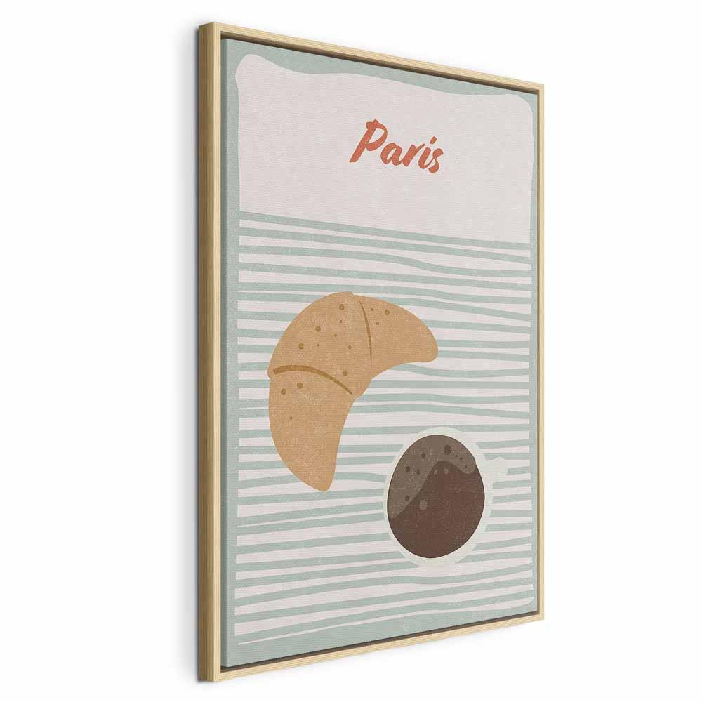 Lærredsbillede Parisisk morgenmad - Paris vægbillede lodret - 60 x 90 cm - I en naturlig træramme billede