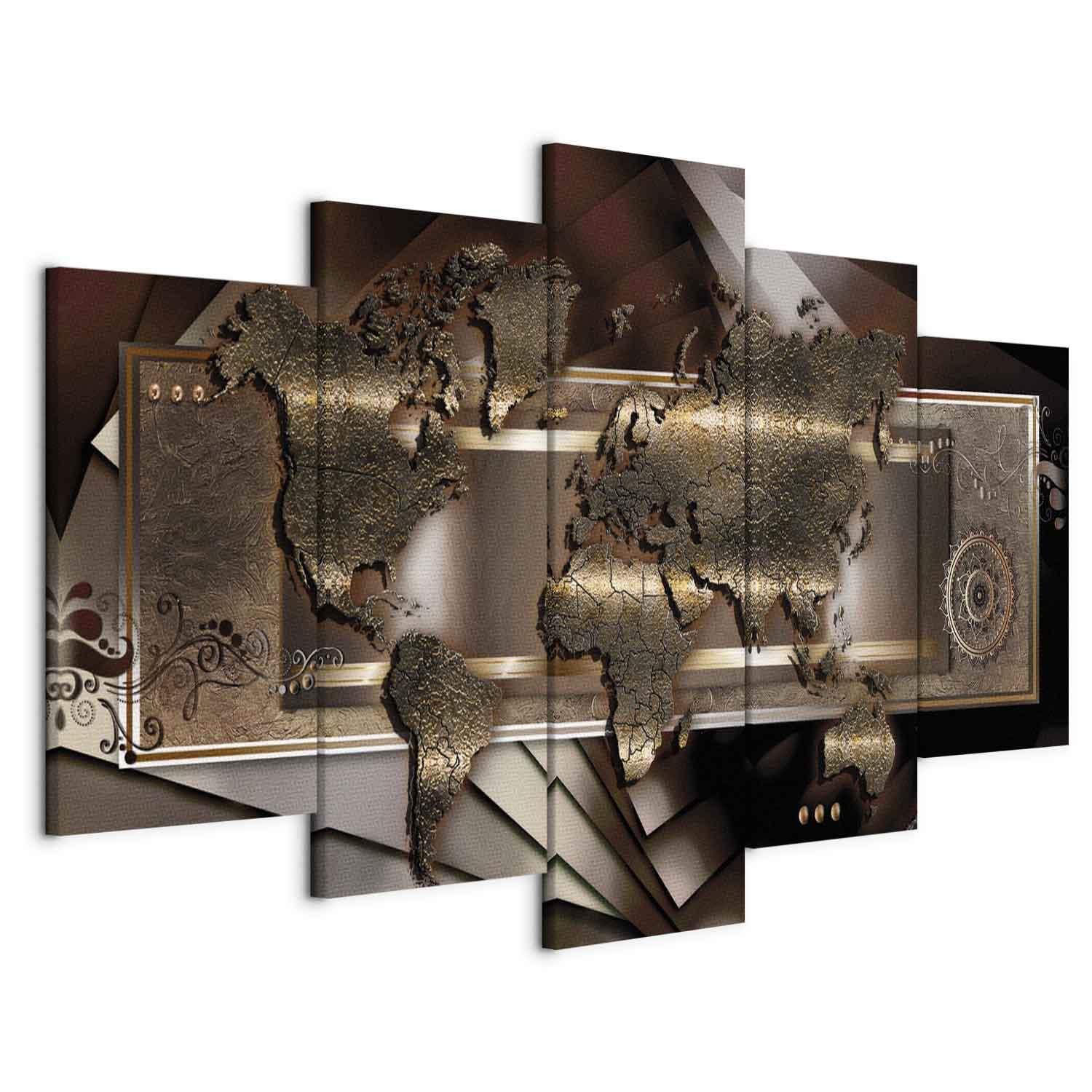 Lærredsbillede Verdenskort - Chestnut Map - 200 x 100 cm - Akustisk billede