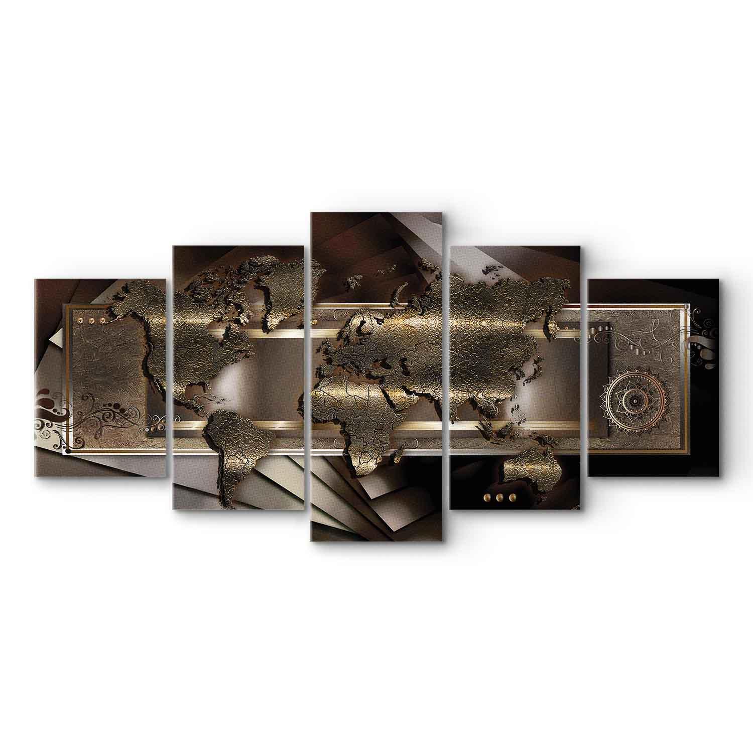 Lærredsbillede Verdenskort - Chestnut Map - 225 x 112.5 cm - Standard billede