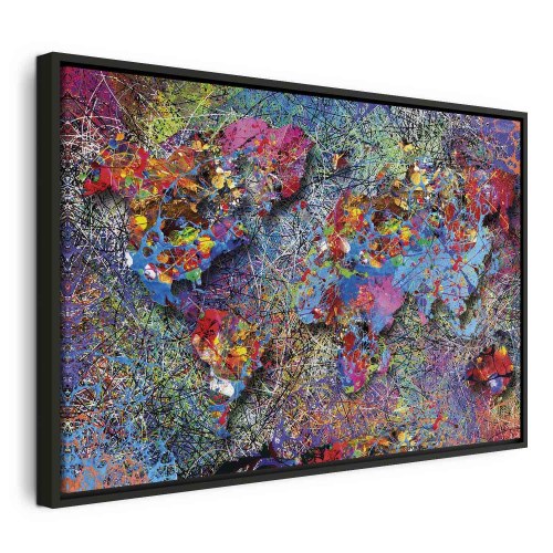 Lærredsbillede verdenskort - Jackson Pollock-inspiration