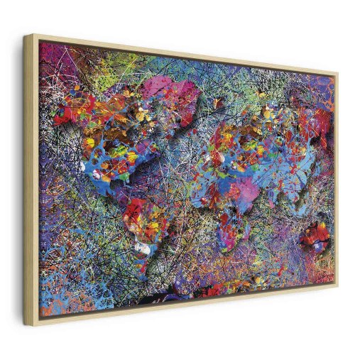 Lærredsbillede verdenskort - Jackson Pollock-inspiration