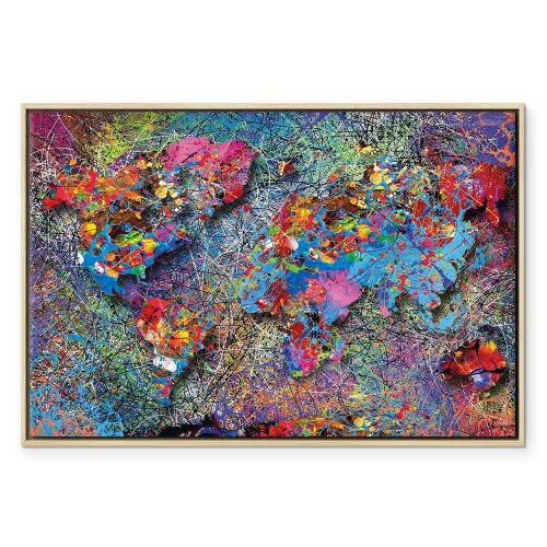 Lærredsbillede verdenskort - Jackson Pollock-inspiration