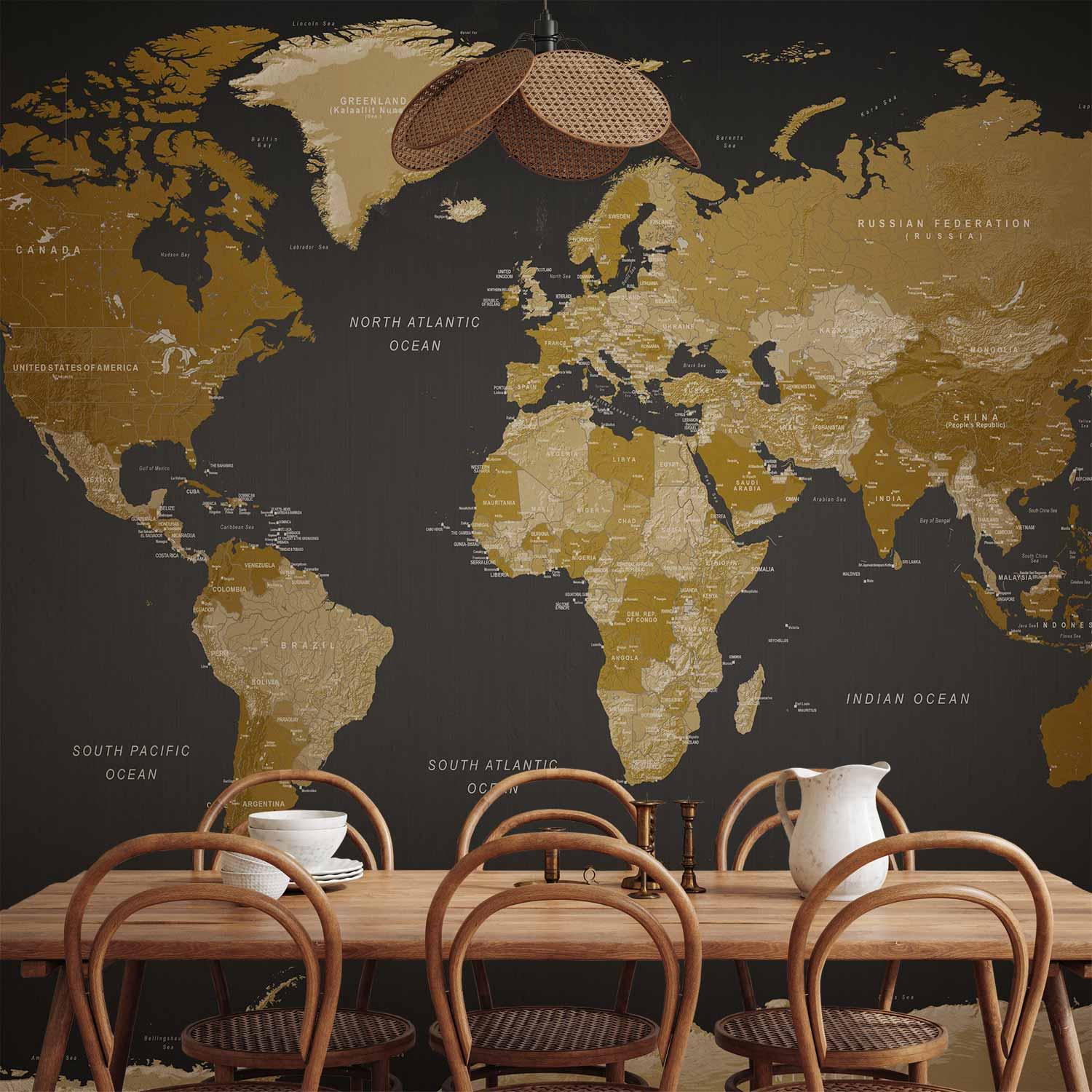 Fototapet Verdenskort - Moderne Geografi - 400 x 280 cm - Vandtæt billede