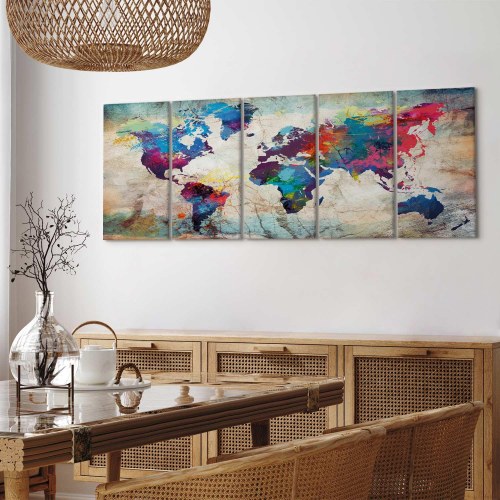 Lærredsbillede Verdenskort - Sprækket Væg