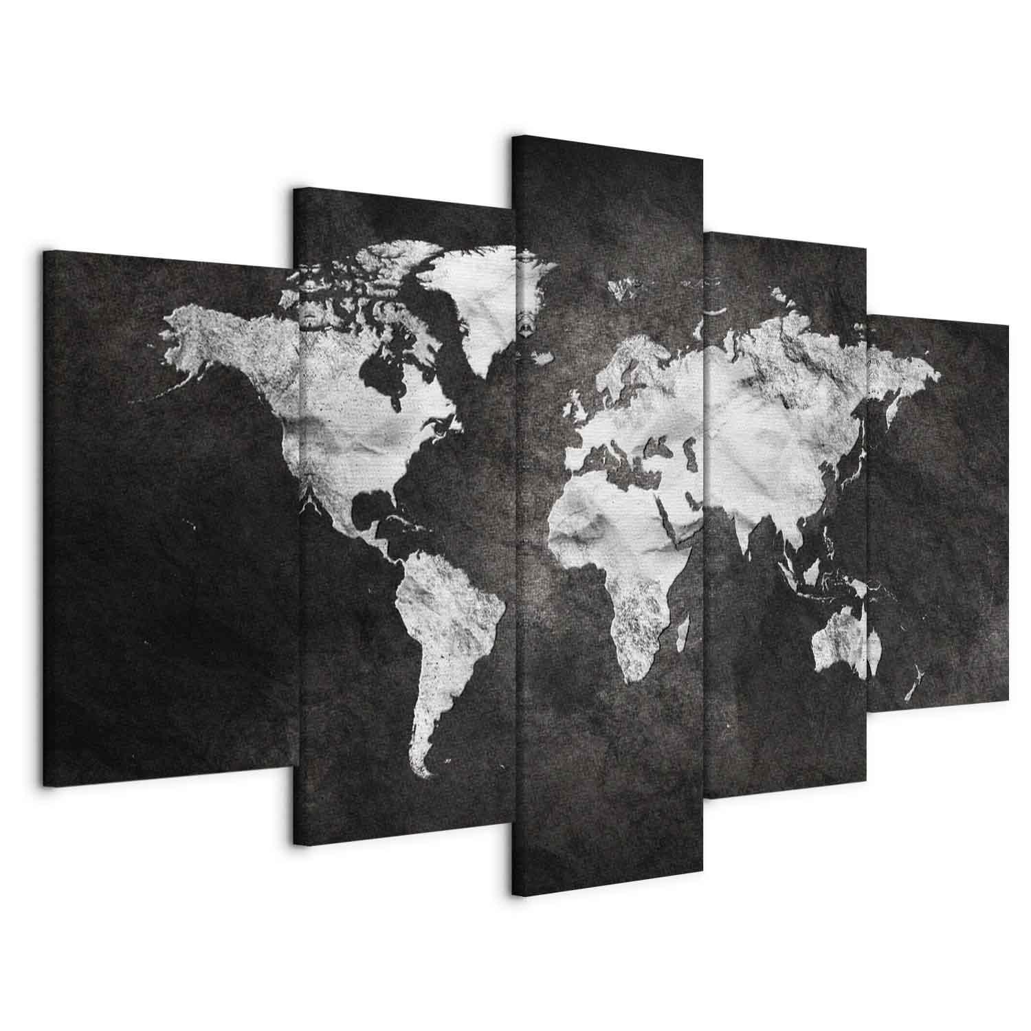Lærredsbillede Dark World i 5 dele - bredt verdenskort - 100 x 50 cm - Akustisk billede