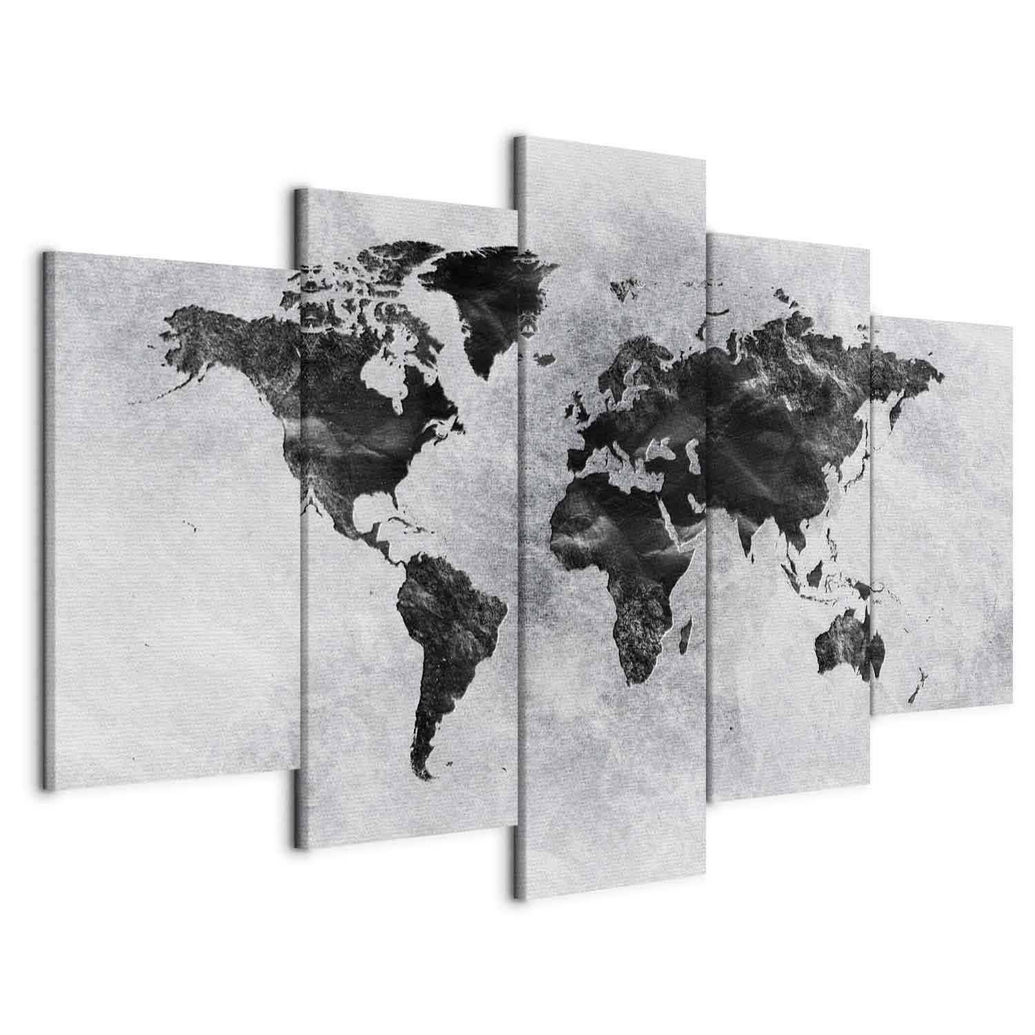 Lærredsbillede verdenskort Concrete World i 5 dele - 100 x 50 cm - Akustisk billede