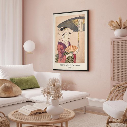 Lærredsbillede Kitagawa Utamaro - Kvinde med paraply, lodret