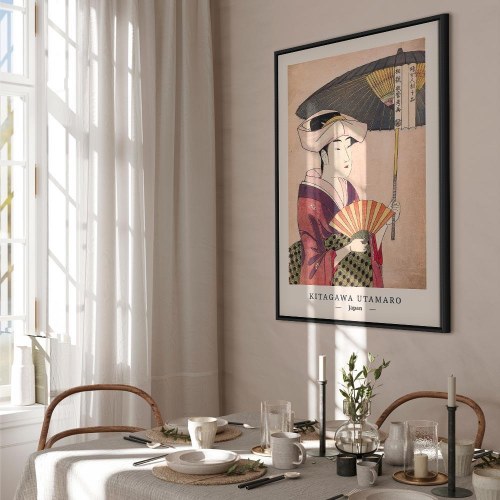 Lærredsbillede Kitagawa Utamaro - Kvinde med paraply, lodret