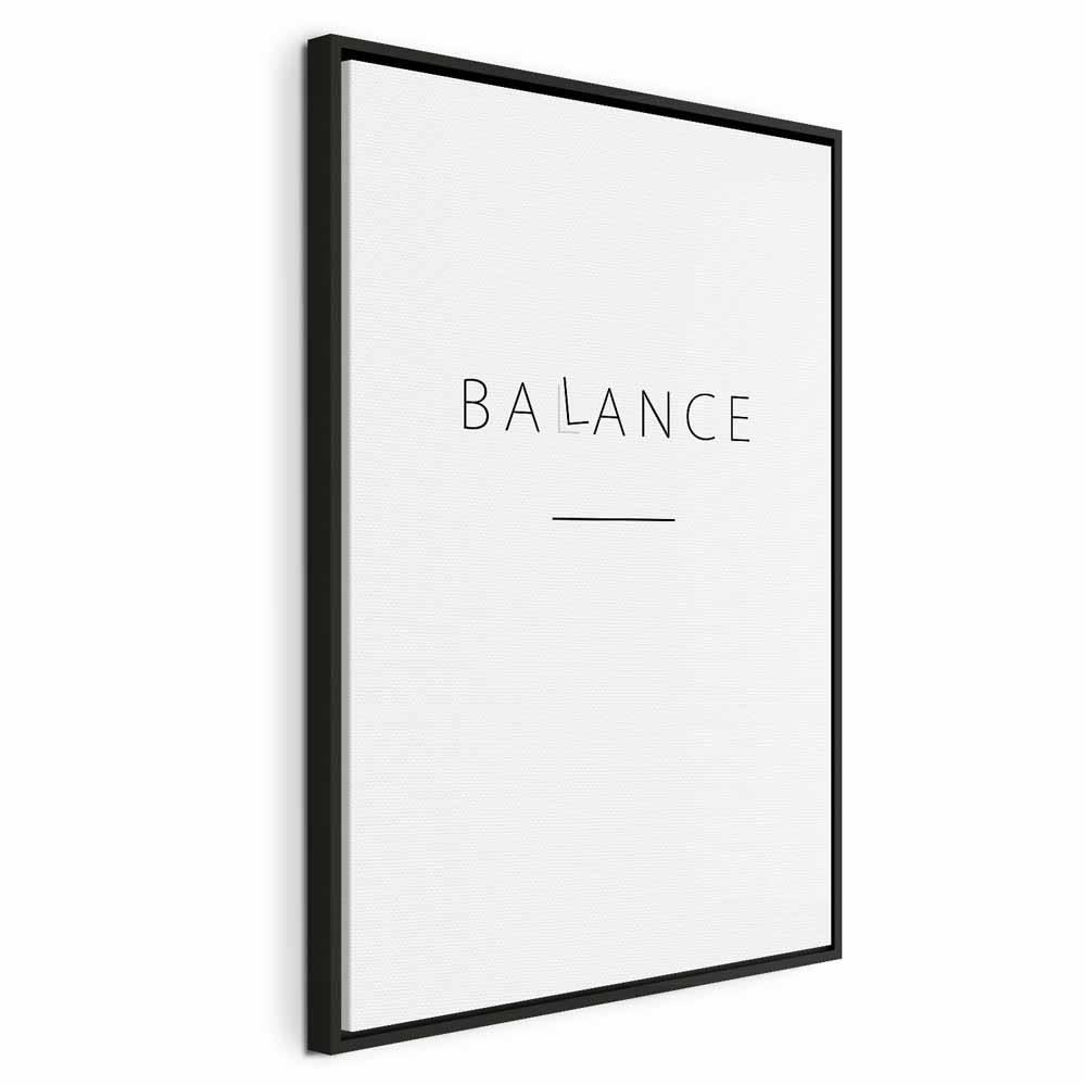 Billede på lærred Balance - sort engelsk tekst på hvid - 80 x 120 cm - I en sort træramme billede