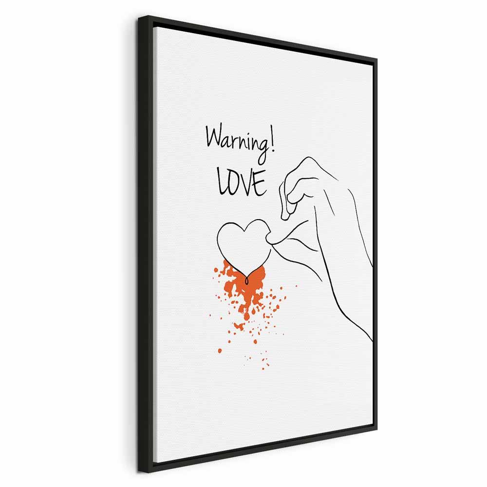 Billede på lærred Advarsel! Kærlighed lodret - 40 x 60 cm - I en sort træramme billede