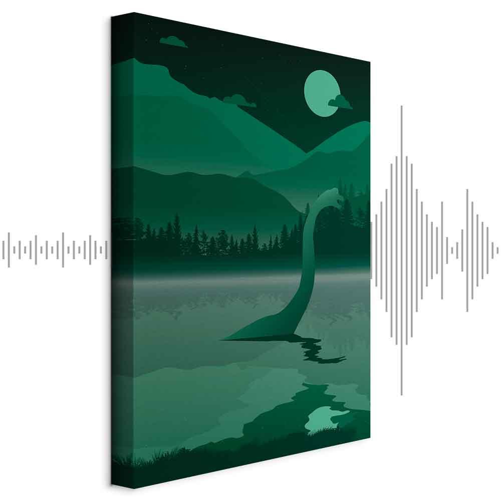 Lærredsbillede Loch Ness - lodret vægdekoration til børneværelse - 40 x 60 cm - Akustisk billede