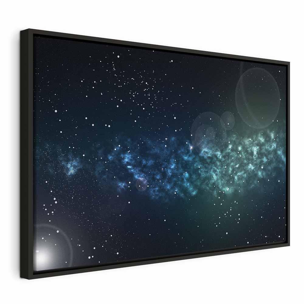 Lærredsbillede Space bredformat med stjernehimmel - 90 x 60 cm - I en sort træramme billede
