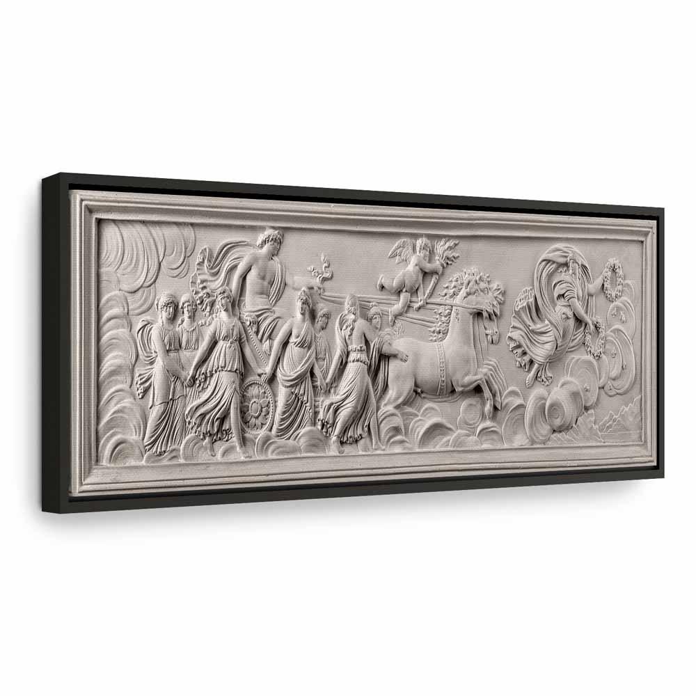 Billede på lærred - Relief: Apollo og muserne - 120 x 40 cm - I en sort træramme billede