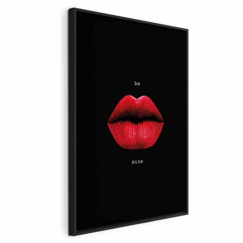 Lærredsbillede Red Lips - sort baggrund med engelsk tekst
