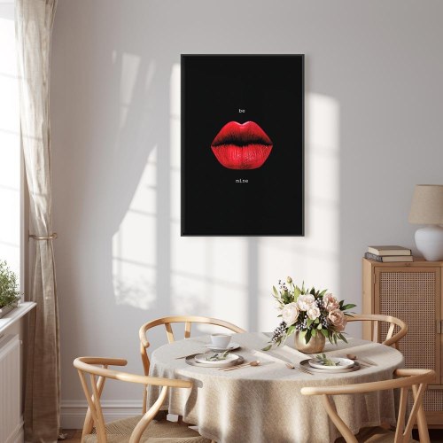 Lærredsbillede Red Lips - sort baggrund med engelsk tekst