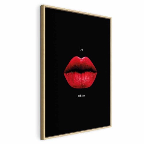 Lærredsbillede Red Lips - sort baggrund med engelsk tekst