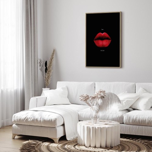 Lærredsbillede Red Lips - sort baggrund med engelsk tekst