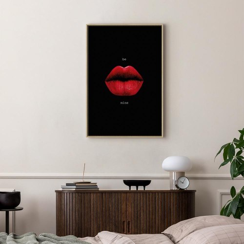 Lærredsbillede Red Lips - sort baggrund med engelsk tekst