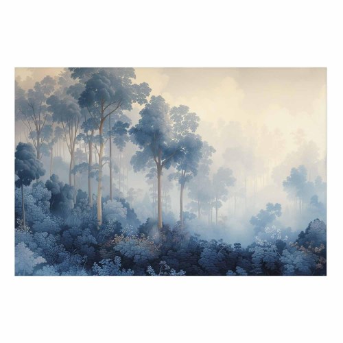 Plakat med tåget skov i blå nuancer