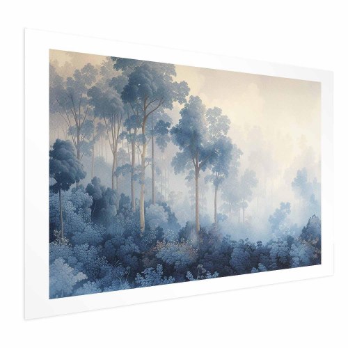 Plakat med tåget skov i blå nuancer
