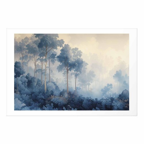 Plakat med tåget skov i blå nuancer