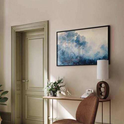 Plakat med tåget skov i blå nuancer
