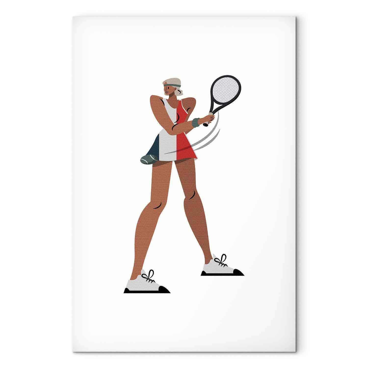 Lærredsbillede Tennispiller med ketsjer på lys baggrund - illustration - 60 x 90 cm - Premium Print