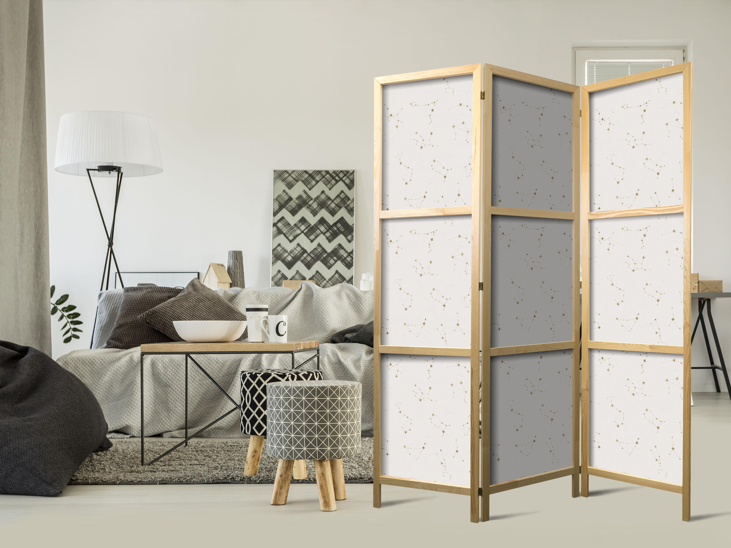3-panels skærmvæg Stjernekort - Delikate stjernebilleder i varme nuancer 135 x 172 cm - 135 x 172 cm - Enkeltsiddet billede