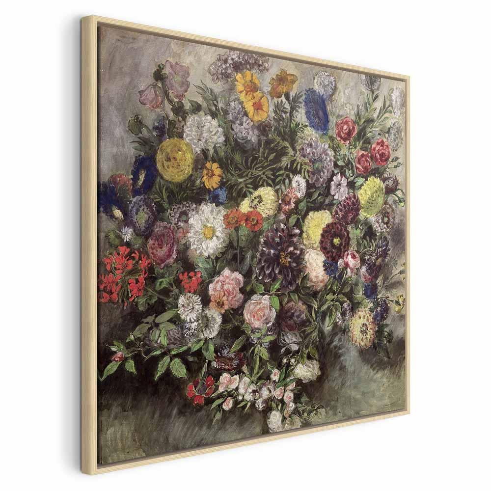 Eugène Delacroix billede på lærred - Blomsterbuket - 40 x 40 cm - I en naturlig træramme billede