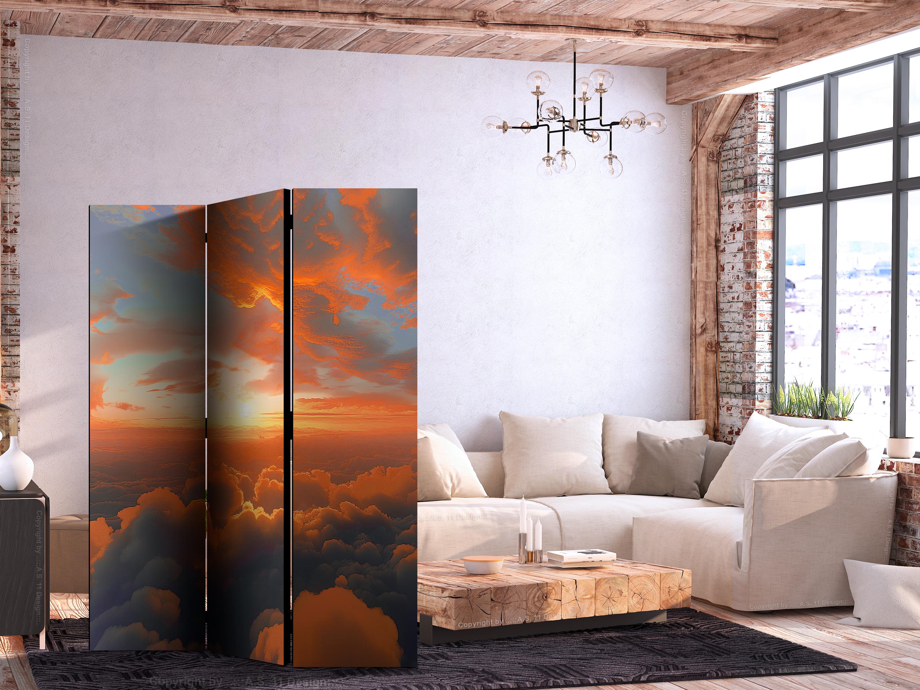 Skærmvæg "Når daggryet kærtegner skyerne: et farvespil på morgenhimlen" 135 x 172 cm rumdeler - 135 x 172 cm - Akustik