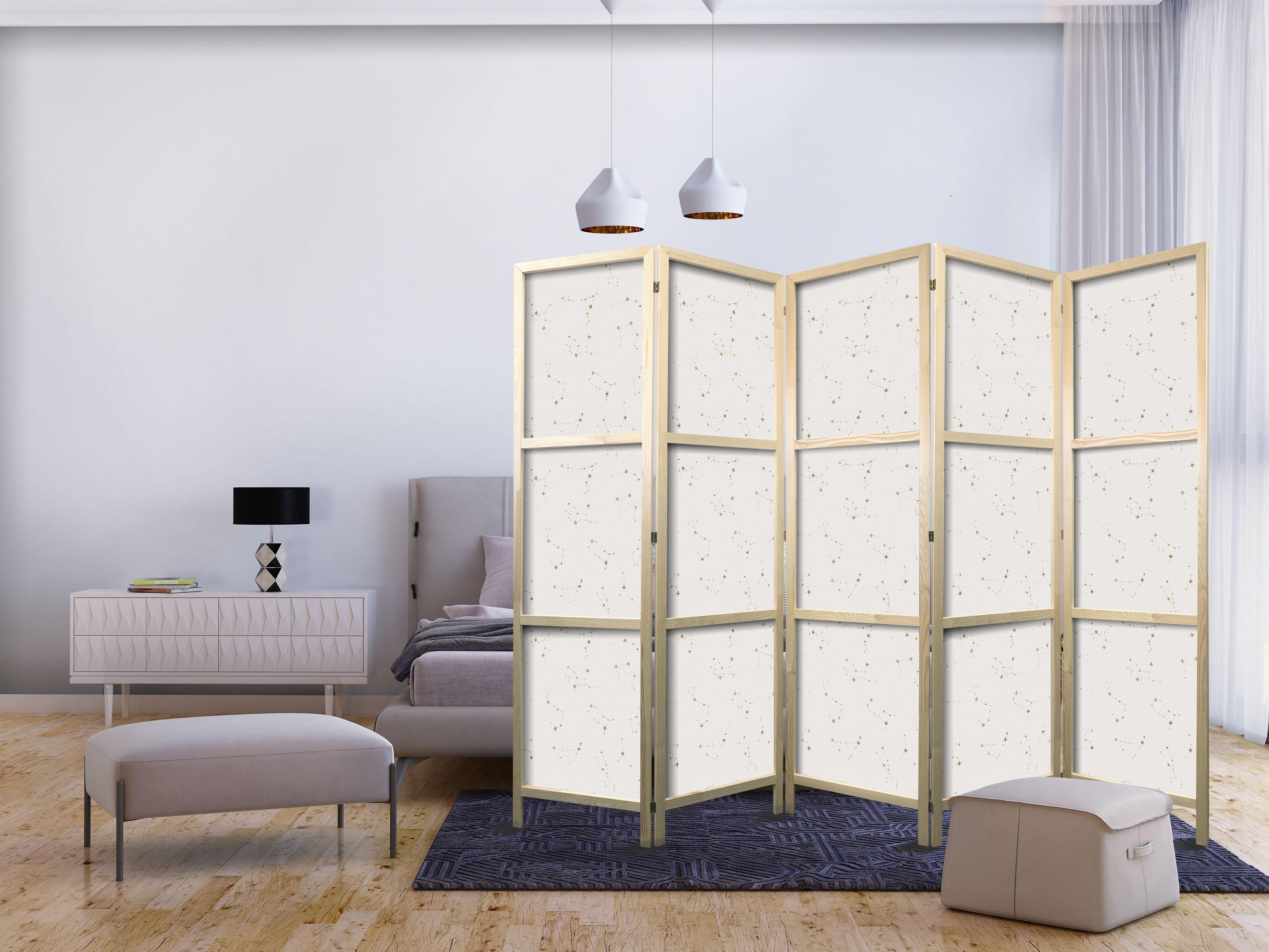 5-panels skærmvæg Star Map - delikate stjernebilleder i varme nuancer - 225 x 172 cm - Enkeltsiddet billede