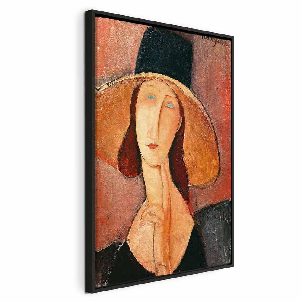 Amedeo Modigliani lærredsbillede - Portræt af Jeanne Hebuterne med stor hat - 40 x 60 cm - I en sort træramme billede