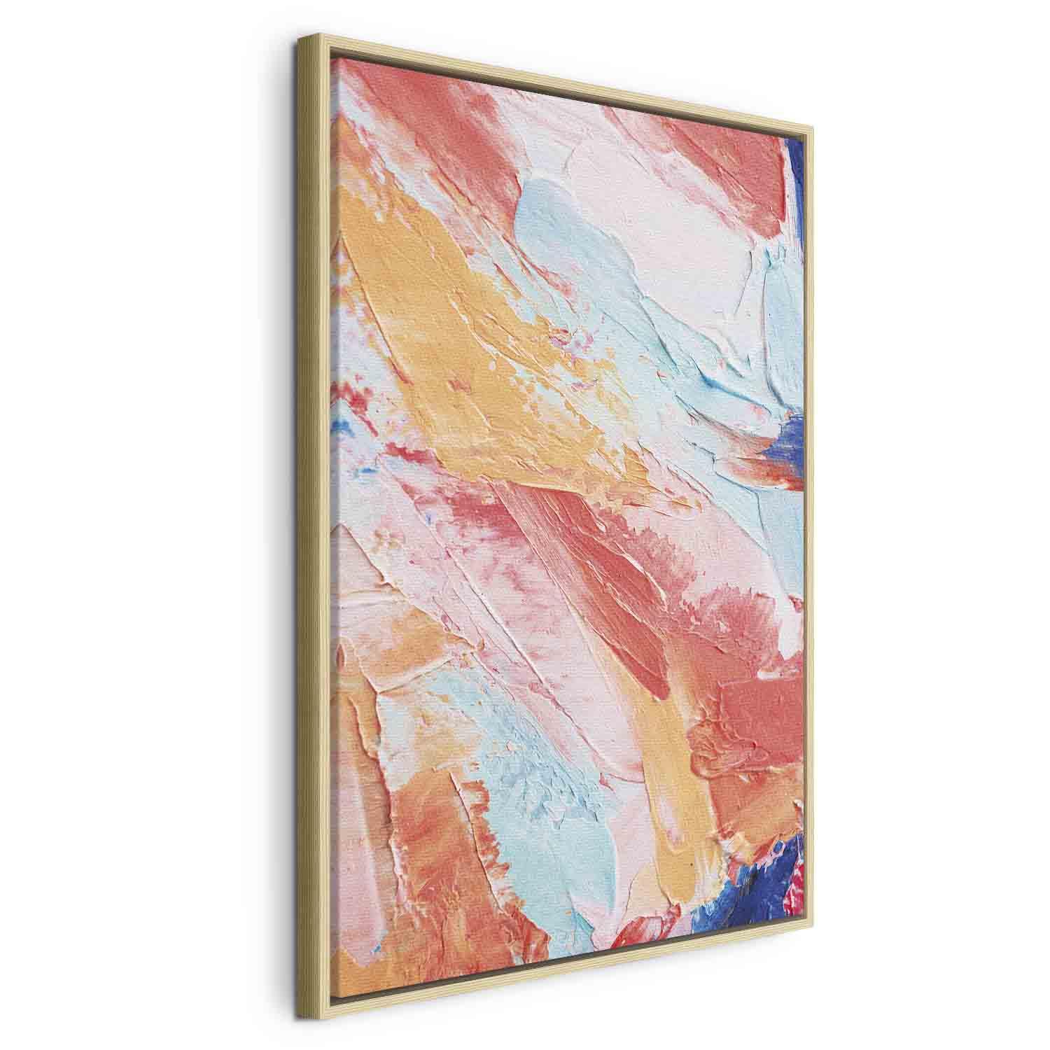 Billede på lærred Spring Shades - abstrakt vægdekoration i varme og kølige farver - 80 x 120 cm - I en naturlig træramme billede