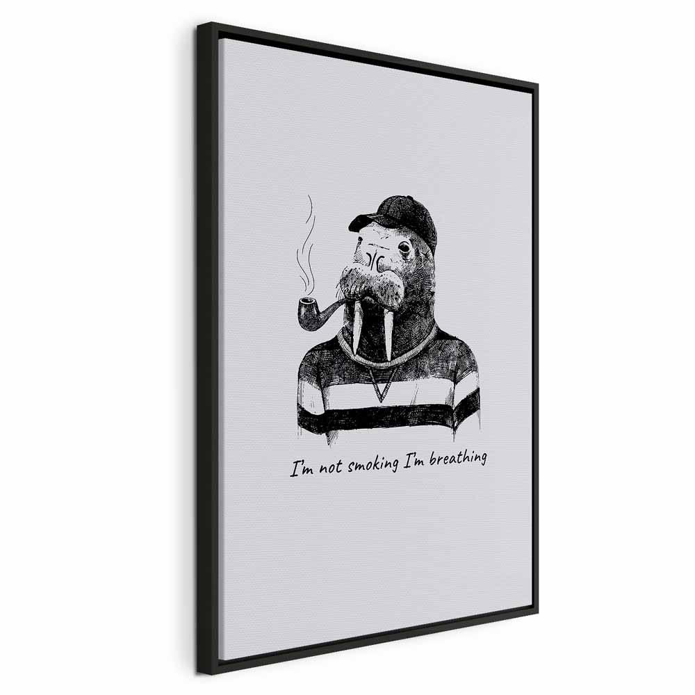 Lærredsbillede Jeg ryger ikke. Jeg trækker vejret - 1 del lodret dyremotiv - 40 x 60 cm - I en sort træramme billede