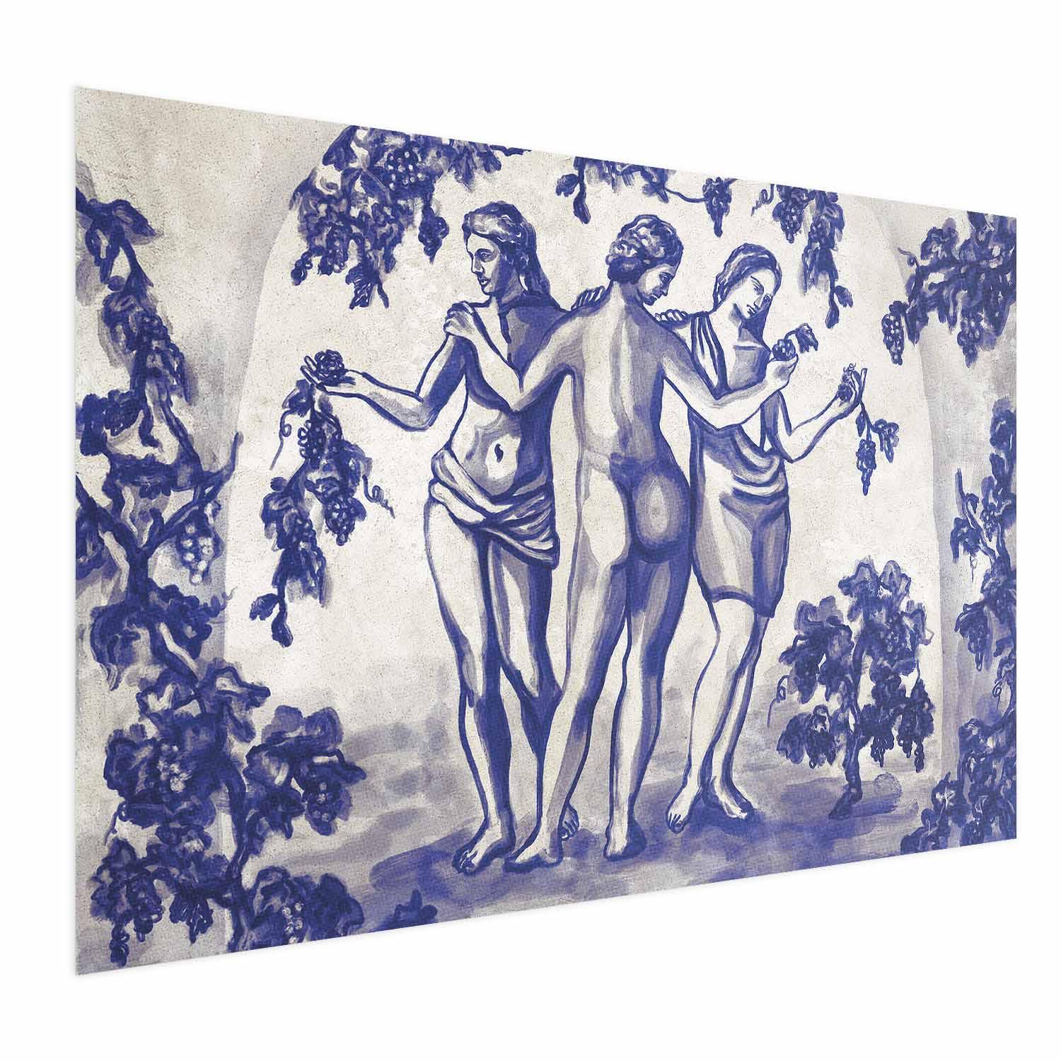 Plakat Ancient Vineyard - tre kvinder i portal, blå vægplakat - 60 x 40 cm - Uden ramme