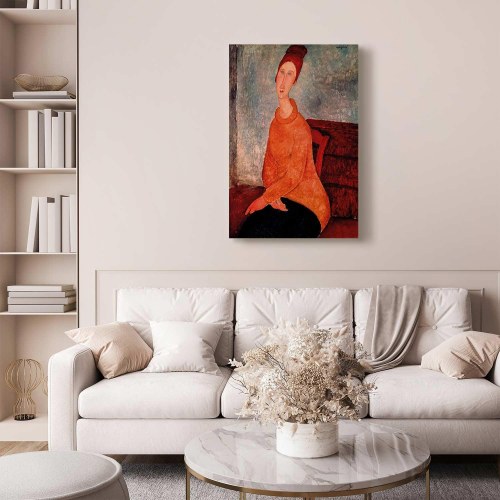 Amedeo Modigliani billede på lærred - Jeanne Hébuterne i gul sweater