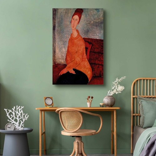 Amedeo Modigliani billede på lærred - Jeanne Hébuterne i gul sweater