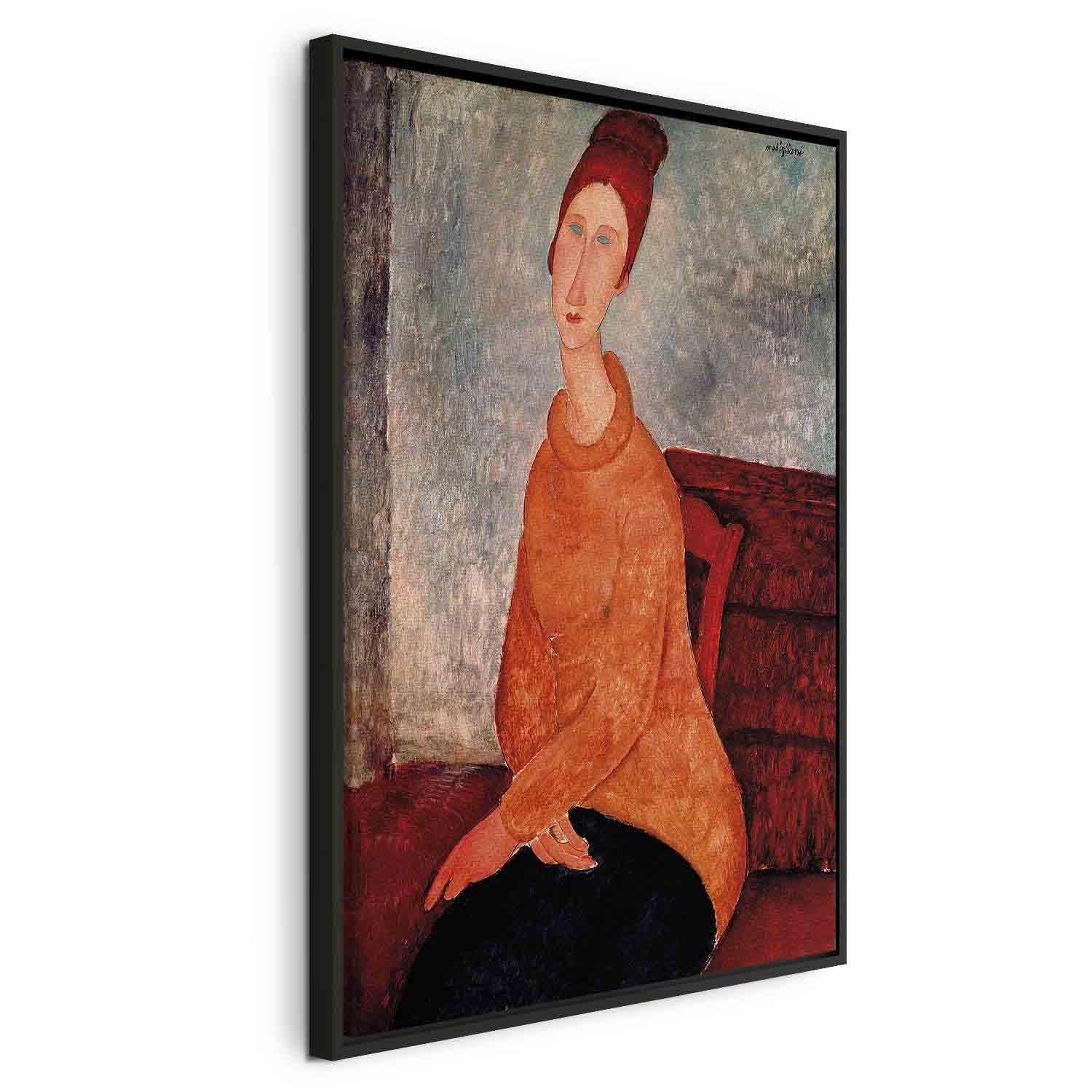 Amedeo Modigliani billede på lærred - Jeanne Hébuterne i gul sweater - 40 x 60 cm - I en sort træramme billede