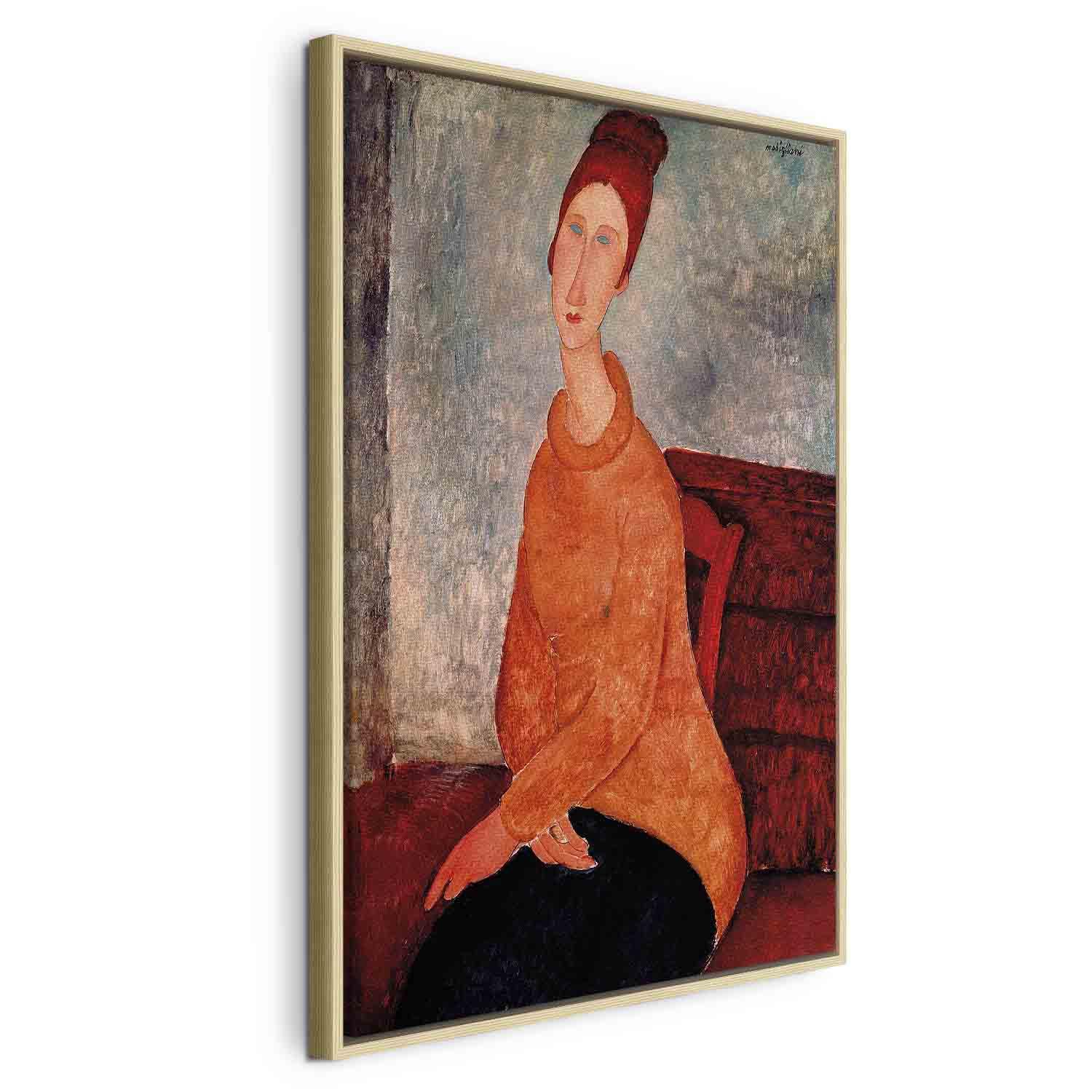 Amedeo Modigliani billede på lærred - Jeanne Hébuterne i gul sweater - 60 x 90 cm - I en naturlig træramme billede