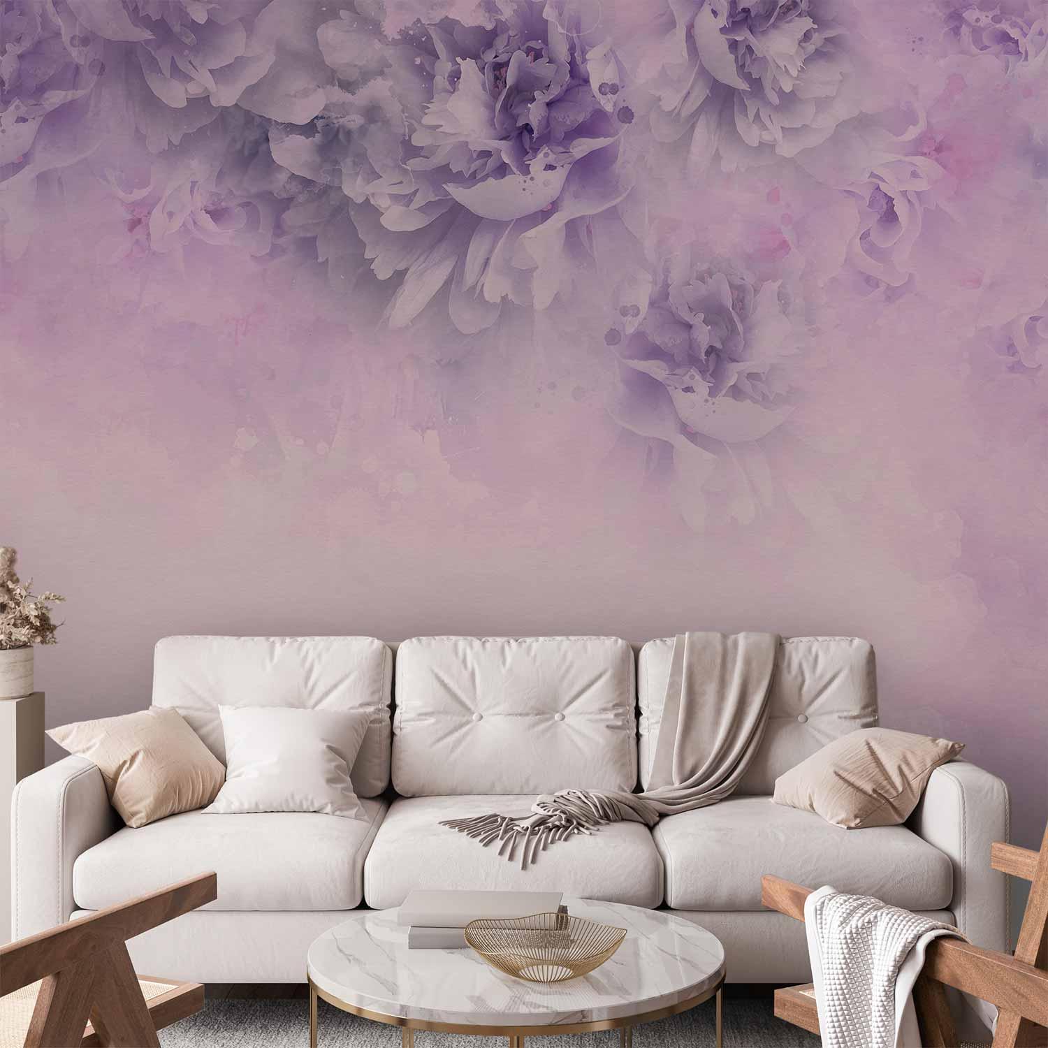 Fototapet Floral Etude of Life - tredje variant med blomstermotiv i lilla og rosa nuancer - 300 x 210 cm - Premium