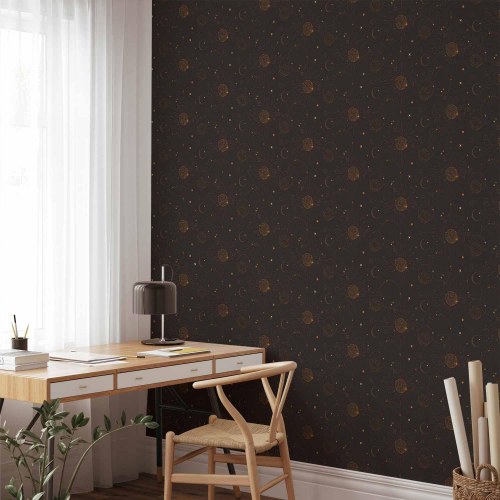 Tapet Night Sky - sort fototapet med sole og planeter