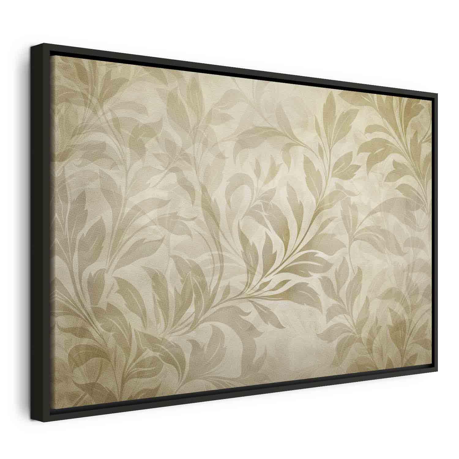 Lærredsbillede med botanisk motiv i sandfarver - 120 x 80 cm - I en sort træramme