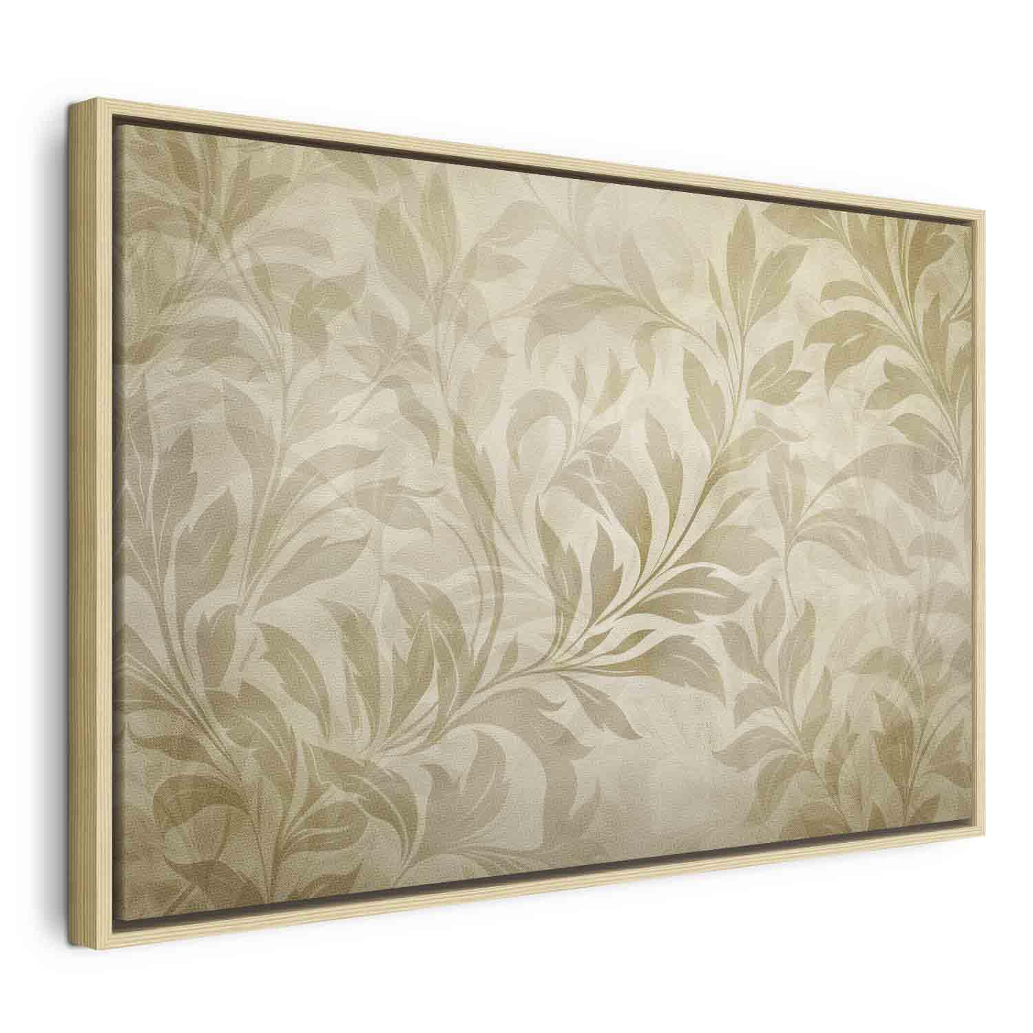 Lærredsbillede med botanisk motiv i sandfarver - 120 x 80 cm - I en naturlig træramme