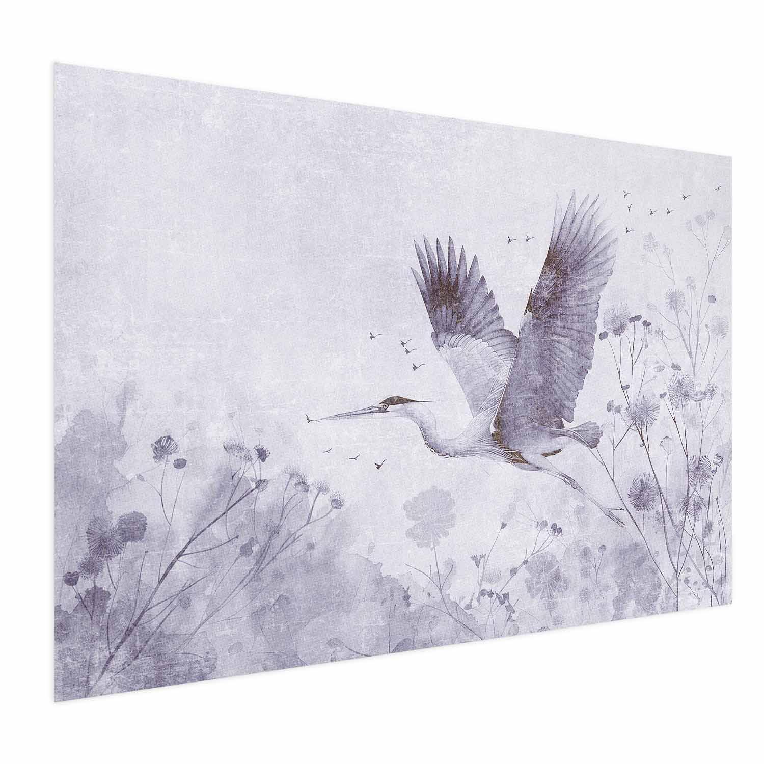 Plakat Majestætisk Flugt med trane i monokromatiske kølige nuancer - 60 x 40 cm - Uden ramme
