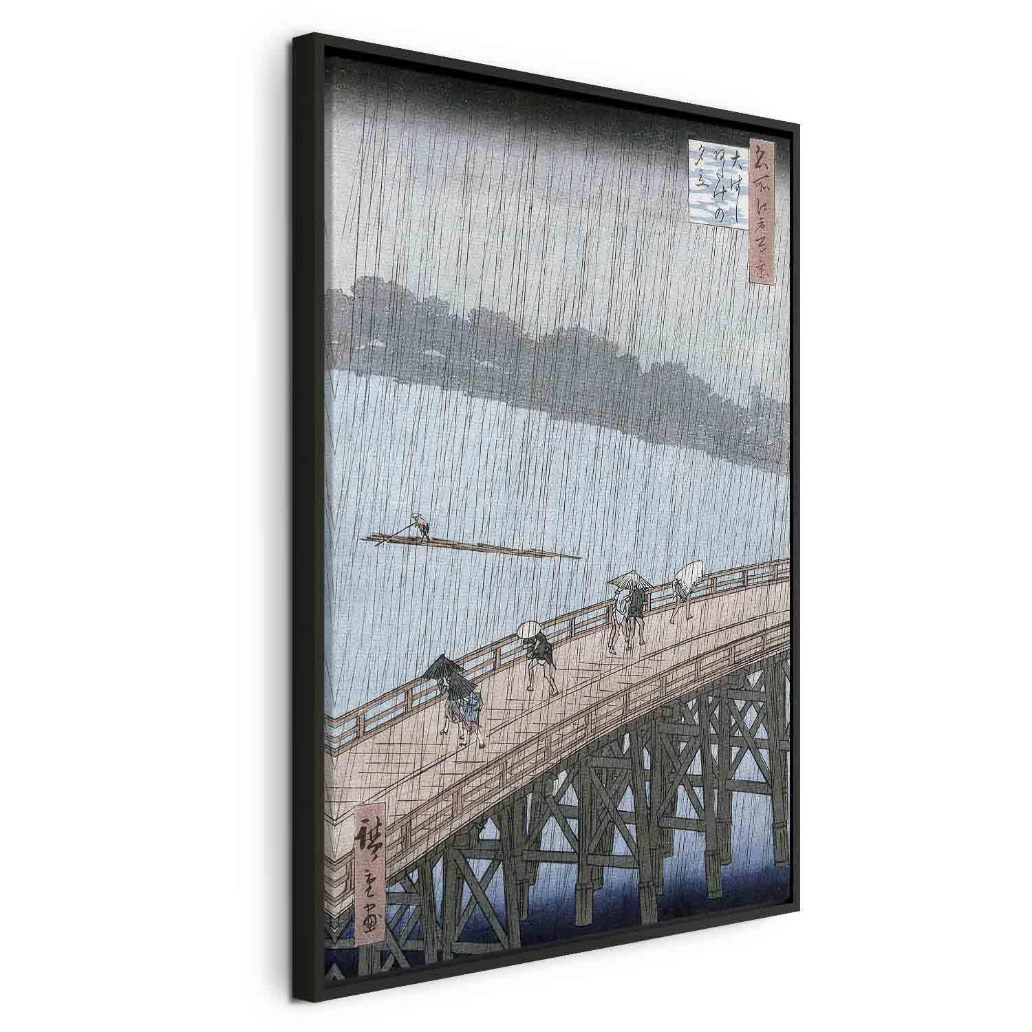 Utagawa Hiroshige billede på lærred - Pludselig regn over Shin-Ōhashi-broen og Atake - 80 x 120 cm - I en sort træramme billede