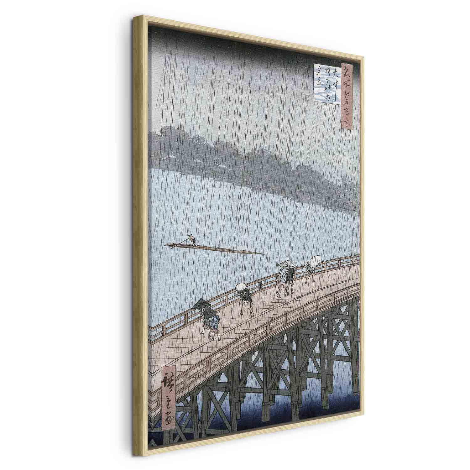 Utagawa Hiroshige billede på lærred - Pludselig regn over Shin-Ōhashi-broen og Atake - 40 x 60 cm - I en naturlig træramme billede