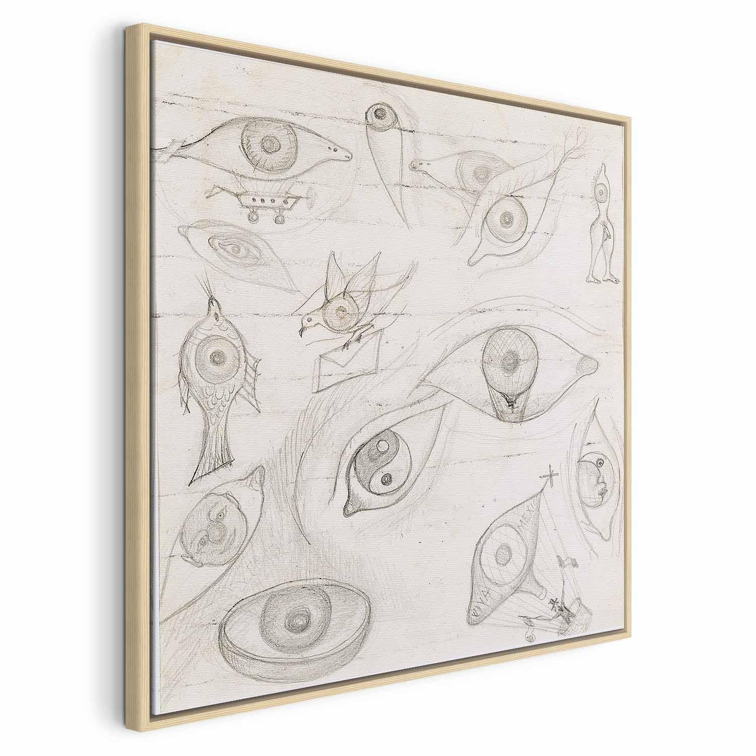 Frida Kahlo Tegning af Øjne billede på lærred 40 x 40 cm til 80 x 80 cm - 60 x 60 cm - I en naturlig træramme billede